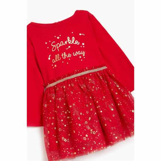 Girls Sparkle Christmas Dress Headband And Tights Set Red  Детски поли и рокли