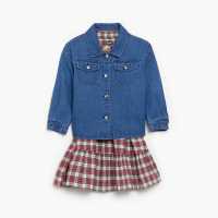 Дънково Яке Girls Tartan Dress And Denim Jacket Set Red/blue  Детски якета и палта