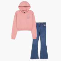 Girls Hoody And Embroided Jean Set Pink/blue  Детски дънки