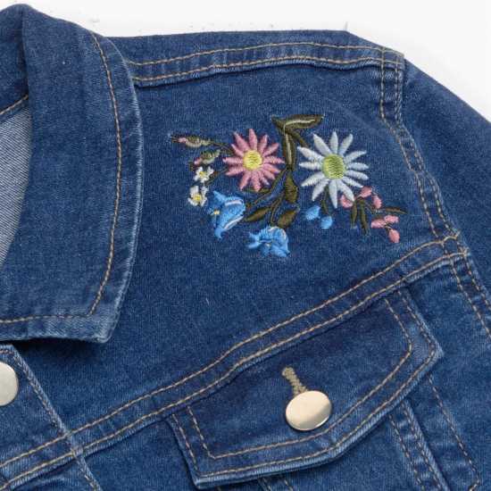 Дънково Яке Girls Embroided Denim Jacket Blue  Детски якета и палта