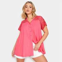 Curve Limited Collection Lace Insert Pink T-Shirt Blouse  Дамски тениски и фланелки