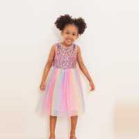 Girls Sequin Tulle Party Dress Multi