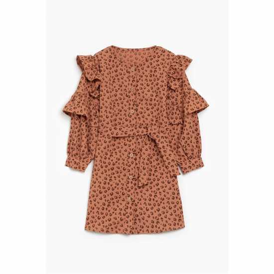 Be You Younger Girls Leopard Frill Dress  Детски поли и рокли