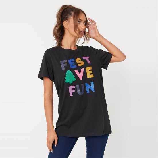 Festive Fun Slogan Longline T-Shirt  Дамски тениски и фланелки