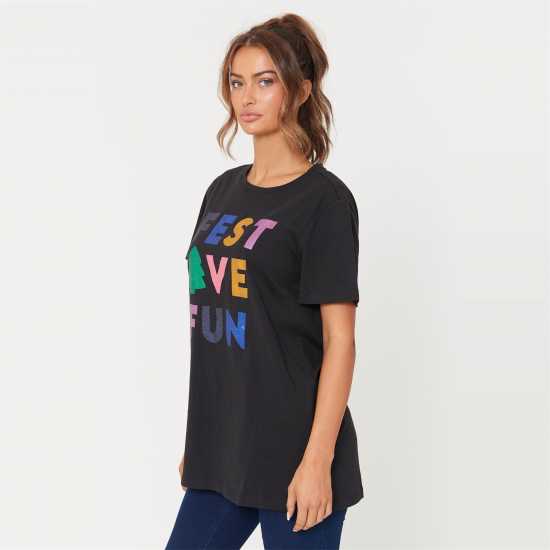 Festive Fun Slogan Longline T-Shirt  Дамски тениски и фланелки
