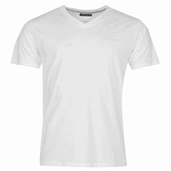 Pierre Cardin Мъжка Тениска V Neck T Shirt Mens White - Мъжко облекло за едри хора