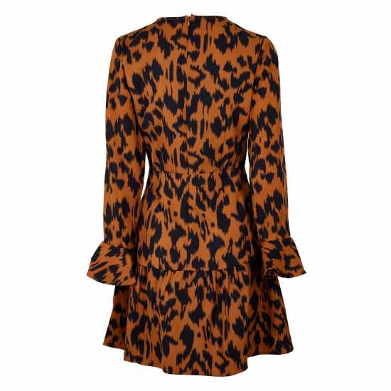 Printed Frill Hem Smock Dress Brown Leopard Дамски поли и рокли