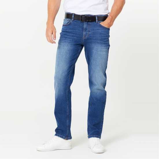Straight Fit Belted Jeans Mid Wash  - Мъжки дънки