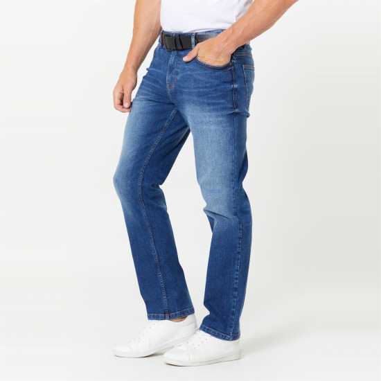 Straight Fit Belted Jeans Mid Wash  - Мъжки дънки