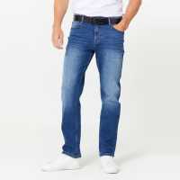 Straight Fit Belted Jeans Mid Wash