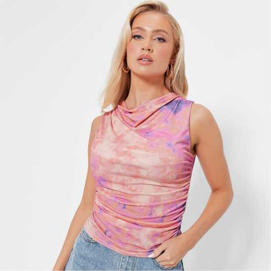 I Saw It First Tie Dye Cowl Neck Ruched Sleeveless Top  Дамско бельо