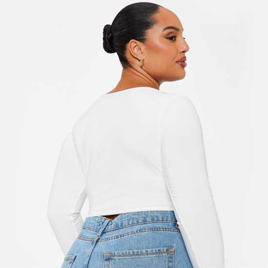 I Saw It First Double Layered Square Neck Slinky Crop Top White Дамско облекло плюс размер