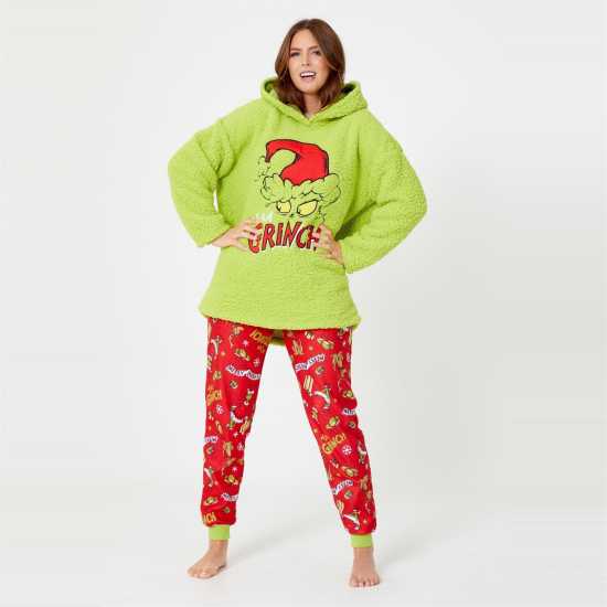 Family Grinch Fleece Snuggle Hood Pyjama Green  Дамско облекло плюс размер