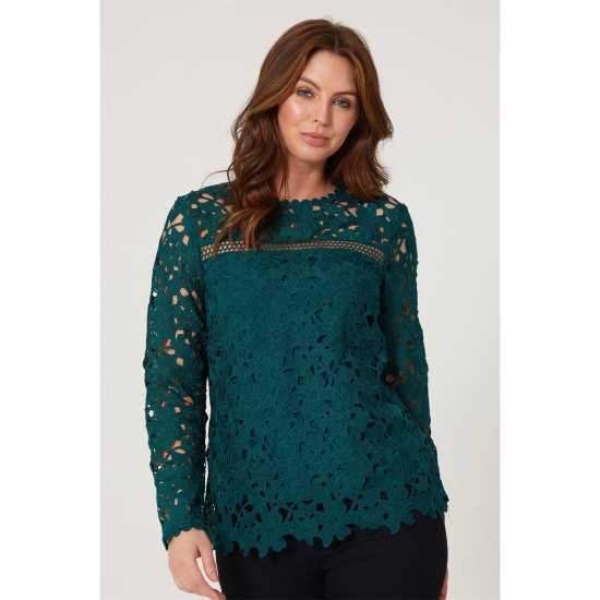 Be You Long Sleeve Lace Top  Дамски тениски с яка