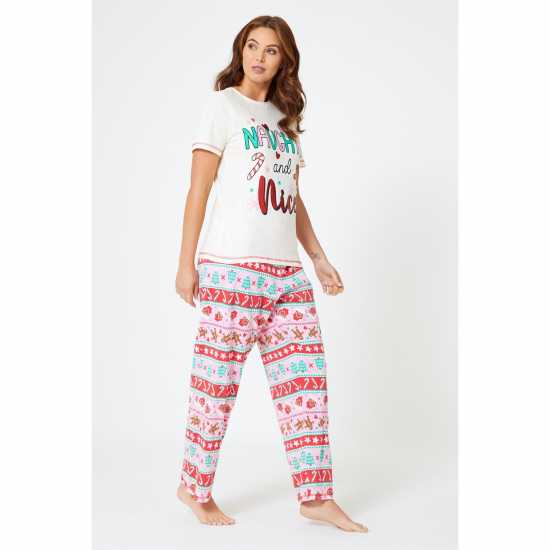 Naughty And Nice Cream/pink Pyjamas