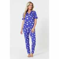 Star Print Flannel Pyjamas Pink /bluestar- Gift Wrapped  Дамско облекло плюс размер