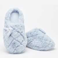 Fur Bow Slippers Blue