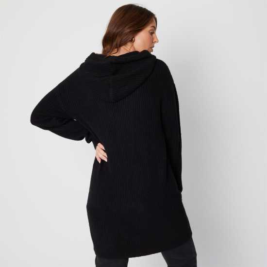 Hooded Longline Black Jumper  Дамски пуловери и жилетки