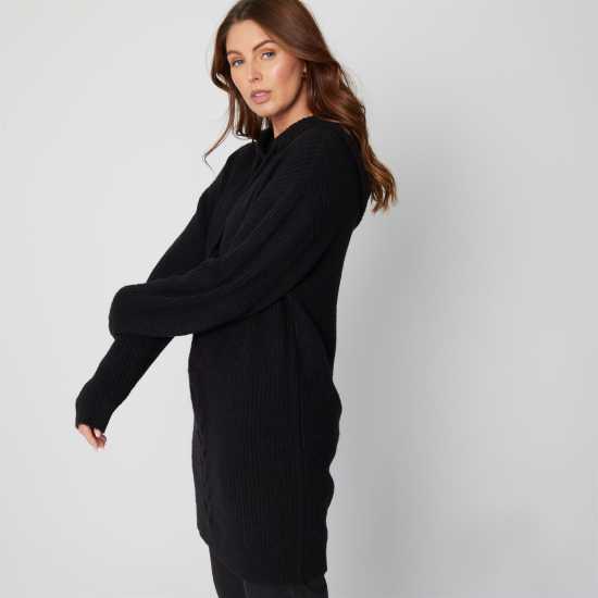 Hooded Longline Black Jumper  Дамски пуловери и жилетки