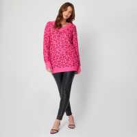 V Neck Pink Lurex Animal Jumper  Дамски пуловери и жилетки