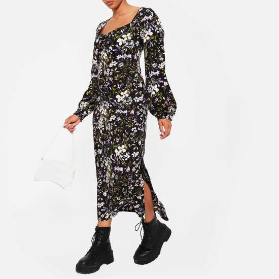 I Saw It First Floral Ruched Bust Midaxi Dress ЧЕРНА ЦВЕТНА Дамски поли и рокли