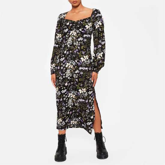 I Saw It First Floral Ruched Bust Midaxi Dress Black Floral Дамски поли и рокли