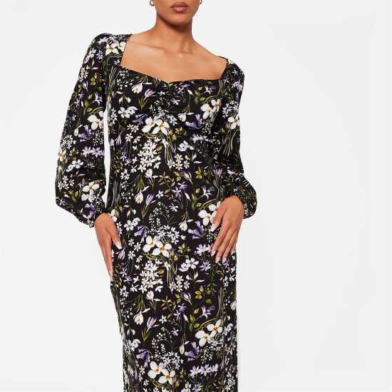 I Saw It First Floral Ruched Bust Midaxi Dress Black Floral Дамски поли и рокли
