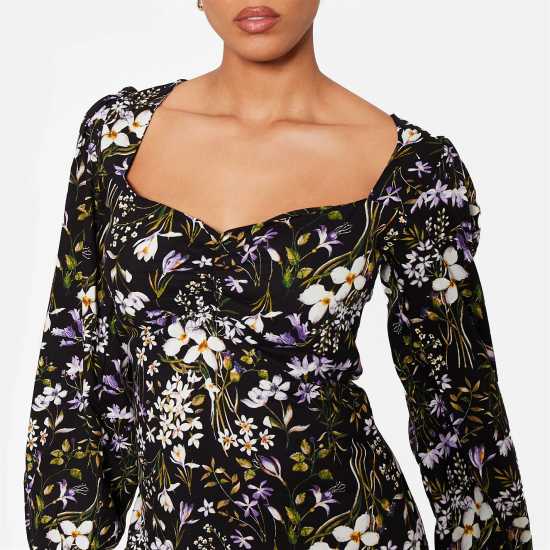 I Saw It First Floral Ruched Bust Midaxi Dress Black Floral Дамски поли и рокли