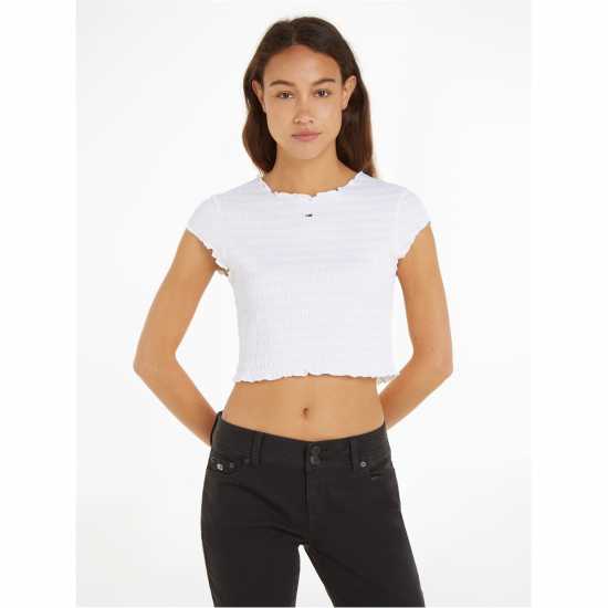 Tommy Jeans Slim Smock T-Shirt Бяло Дамски тениски с яка