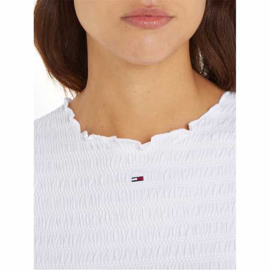 Tommy Jeans Slim Smock T-Shirt Бяло Дамски тениски с яка