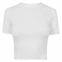 Тениска Rib Cropped T Shirt White Дамски тениски и фланелки