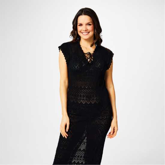 Дамски пуловери и жилетки Biba Pointelle Knit Maxi Dress Черно Biba Pointelle Knit Maxi Dress Черно Дамски пуловери и жилетки