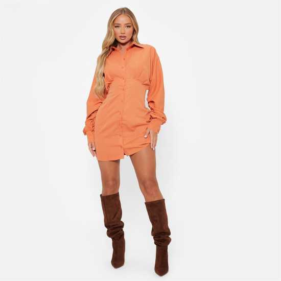 Рокля-Риза I Saw It First Bust Detail Pleated Shirt Dress Burnt Orange Дамски поли и рокли