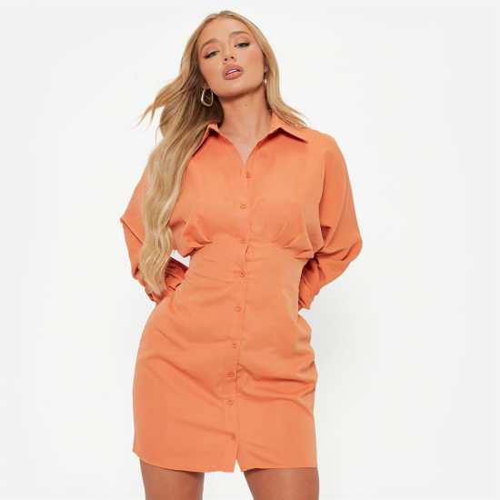 Рокля-Риза I Saw It First Bust Detail Pleated Shirt Dress Burnt Orange Дамски поли и рокли