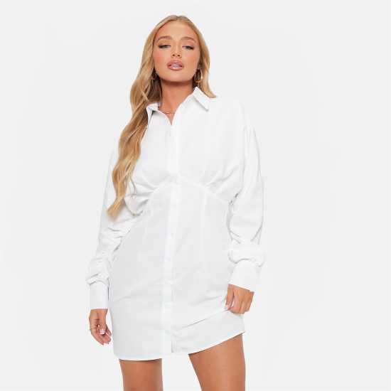 Рокля-Риза I Saw It First Bust Detail Pleated Shirt Dress White Дамски поли и рокли