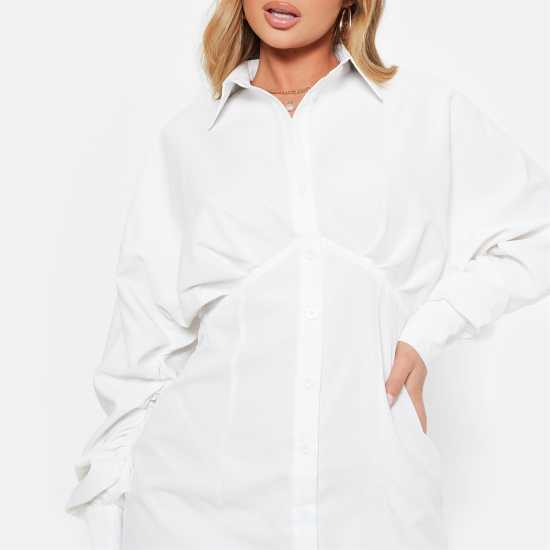 Рокля-Риза I Saw It First Bust Detail Pleated Shirt Dress White Дамски поли и рокли