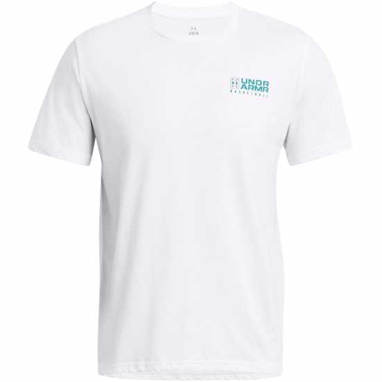 Under Armour Bball Logo Court Ss Wht/CircuitTeal Мъжко облекло за едри хора