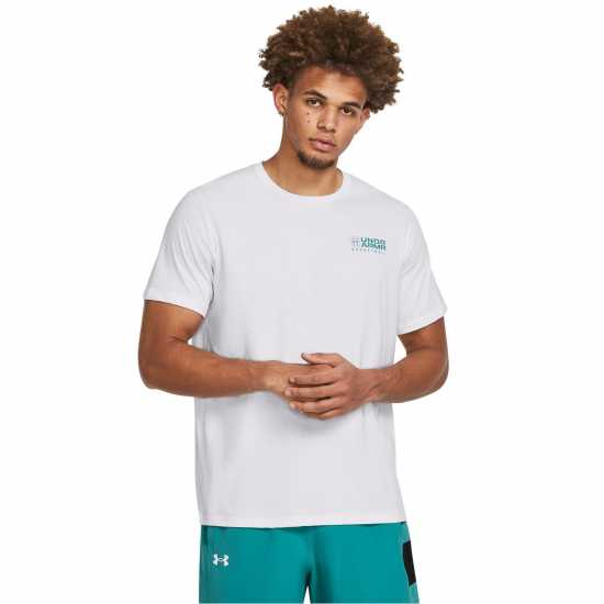 Under Armour Bball Logo Court Ss Wht/CircuitTeal Мъжко облекло за едри хора