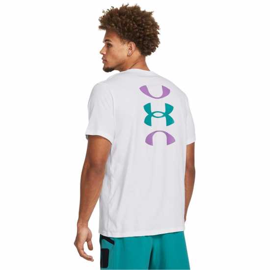 Under Armour Bball Logo Court Ss Wht/CircuitTeal Мъжко облекло за едри хора