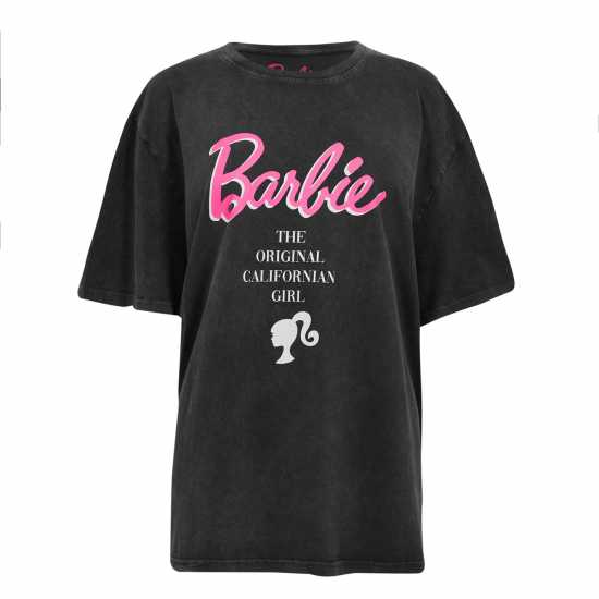 Character Barbie Back Graphic Acid Wash T-Shirt Charcoal  - Дамски тениски и фланелки