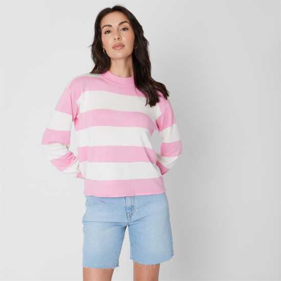 Блуза С Обло Деколте Be You Stripe Crew Neck Jumper Розово 