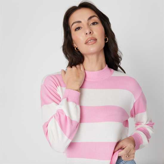 Блуза С Обло Деколте Be You Stripe Crew Neck Jumper Розово 