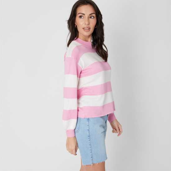 Блуза С Обло Деколте Be You Stripe Crew Neck Jumper Розово 
