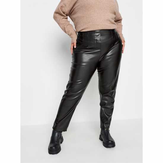 Yours Curve Black Darted Tapered Coated Trousers  Дамско облекло плюс размер
