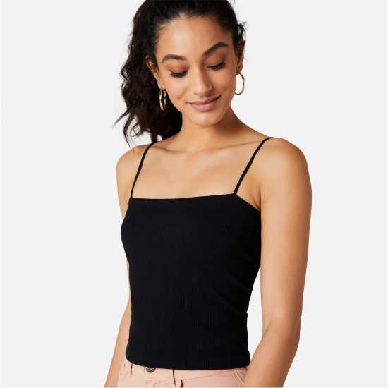 Miso Rib Bandeau Top Черно Дамски тениски с яка