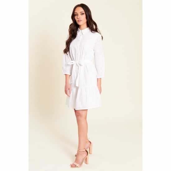 Тениска Be You Broderie Tie Waist Shirt Dress Бяло Тениска Be You Broderie Tie Waist Shirt Dress Бяло