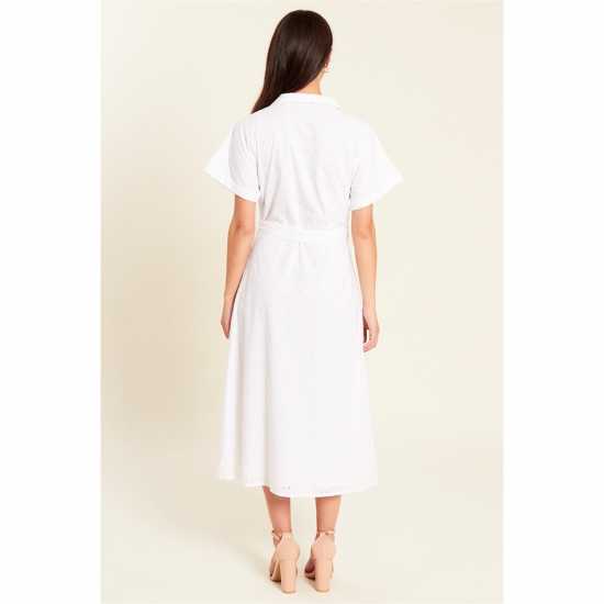 Рокля-Риза Be You Broderie Tie Waist Midi Shirt Dress Бяло Рокля-Риза Be You Broderie Tie Waist Midi Shirt Dress Бяло