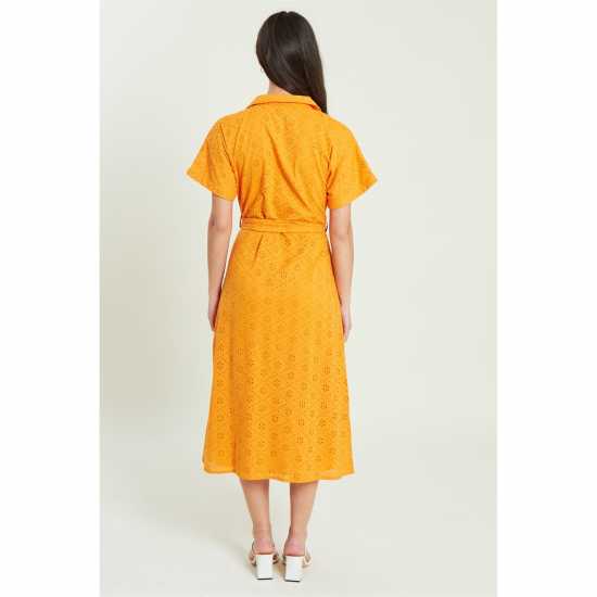 Рокля-Риза Be You Broderie Tie Waist Midi Shirt Dress Оранжево 