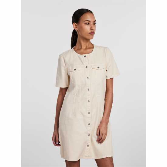 Pieces Tara Ss Dress Ld99 Сива бяла капа Дамски поли и рокли