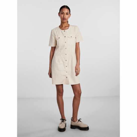 Pieces Tara Ss Dress Ld99 Сива бяла капа Дамски поли и рокли